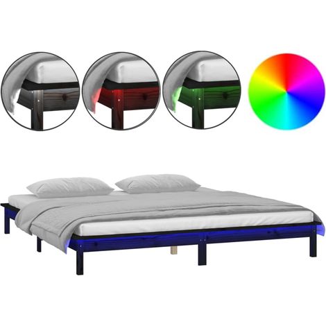 Maison Exclusive - Massivholzbett mit LED-Beleuchtung Schwarz 200