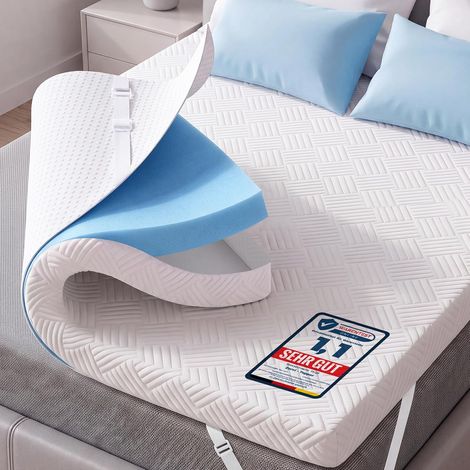 Memory Gel Foam Mattress Topper 140 x 200 cm, Thickness 6 cm, Density H2/H3, Soft Breathable Mattress Topper, Suitable for Boxspring Bed, Sofa Bed and Guest Bed (1/5)