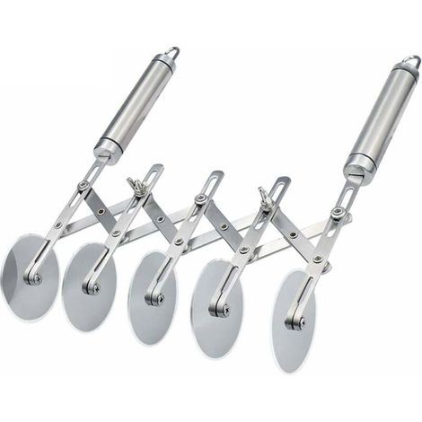 Coupe-pâte à 5 roues en acier inoxydable, trancheuse à pizza, coupe-pâte multi-ronds, couteau à biscuits, diviseur à pâtisserie avec poignée (1/5)
