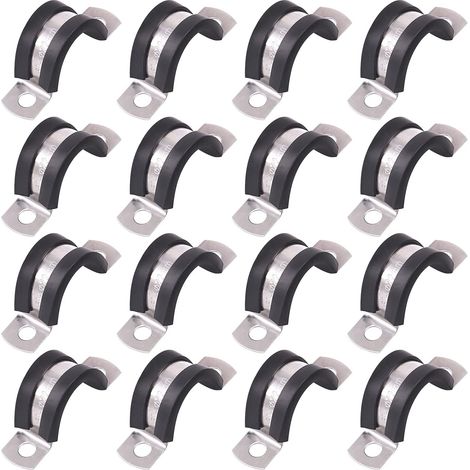 Lot de 16 colliers de serrage en U 2 trous 22 mm en acier inoxydable 304 avec coussin en caoutchouc rigide pour fixation de tube de tuyau (22 mm) (1/5)
