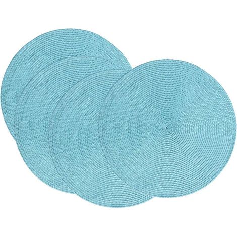 Lot de 4 sets de table ronds tressés en plastique polypropylène'Cyan'Cyan'- (1/2)