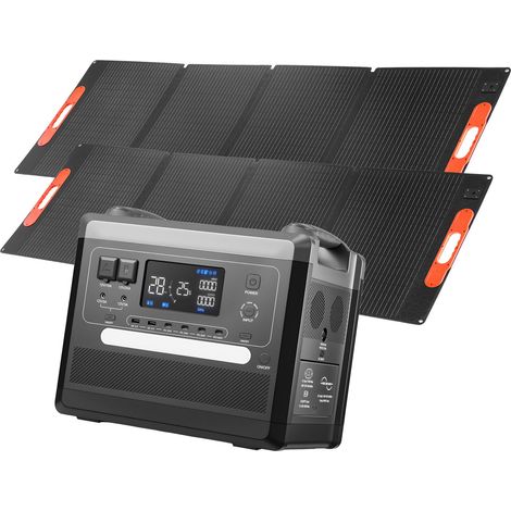 Station Énergie Portable 2400W, Générateur Solaire avec 2 Panneaux 200W Pliables, Batterie LiFePO4 2160Wh Extensible, 10 Sorties pour Maison, Camping, Camping-car (1/5)