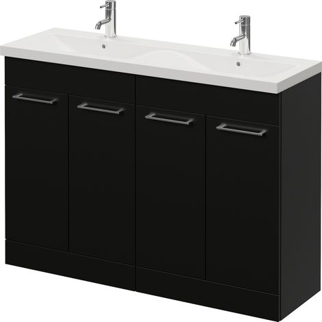 Napoli 390 Matt Black 1200mm 4 Door Vanity Unit with Double Glide Basins - 1200mm - Chrome 160mm Handle