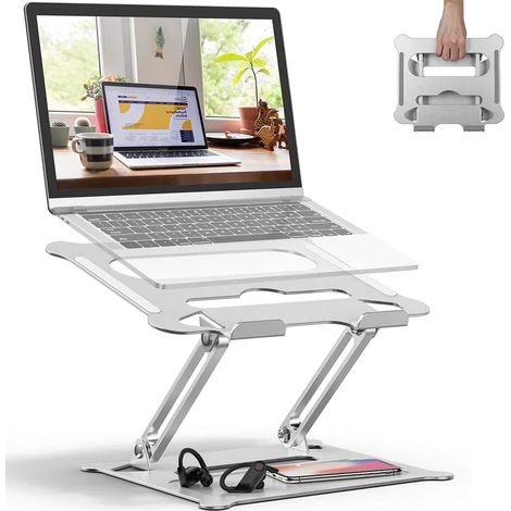 Soporte ajustable para portátil, soporte ajustable para portátil de escritorio, elevador portátil para portátil, plateado