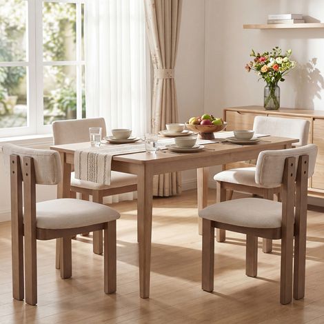 Washon Lot de 4 Chaises en Lin, Chaises de Salle à Manger Pour Salon, Chaises de Cuisine en Bois sans Accoudoirs, Beige