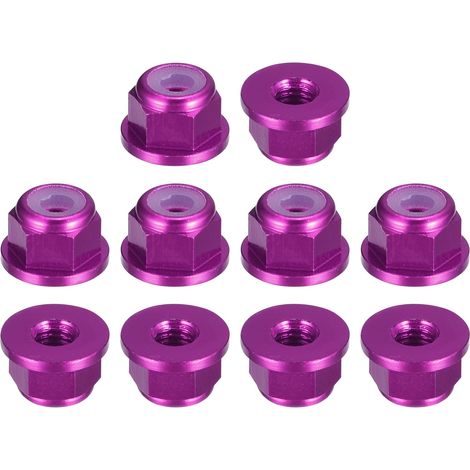 Nylon Insérer Hex Verrouillage Écrous, 10pcs - M3 x 0.5mm Aluminium Alliage Auto-Bloquant Écrou, Anodisation Bride Verrouillage Écrou pour Fixations (Violet) (1/5)