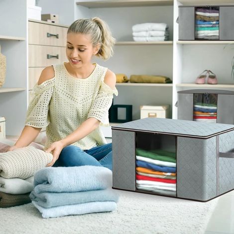 Juego de 4 bolsas de almacenamiento plegables de 60x40 cm en tela no tejida capacidad de 84 l color gris (1/5)