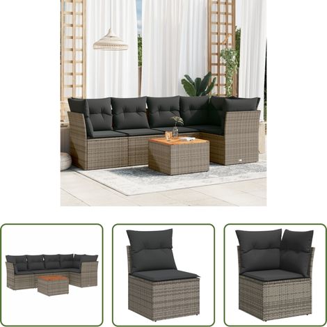 vidaXL Rattanmöbel -  6-tlg. Garten-Sofagarnitur mit Kissen Grau Poly Rattan (1/5)