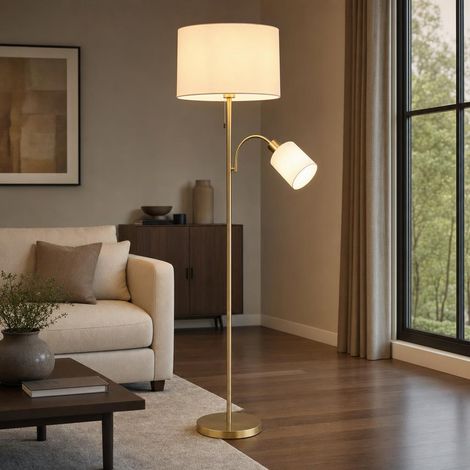 Lampadaire Lampadaire lampe de salon fonction lecture laiton interrupteur à tirette H 165 cm (1/5)