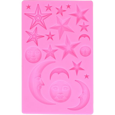 Silikonform in Form eines Sterns, Mondes und eines rosa Gesichts für Schokolade und selbstgemachtes Gebäck (1/5)