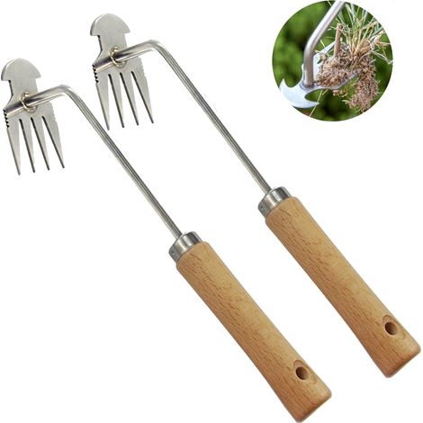 2 pièces Désherbeur Manuel Acier Inoxydable, Extracteur de Mauvaises Herbes avec Manche Ergonomique (1/5)