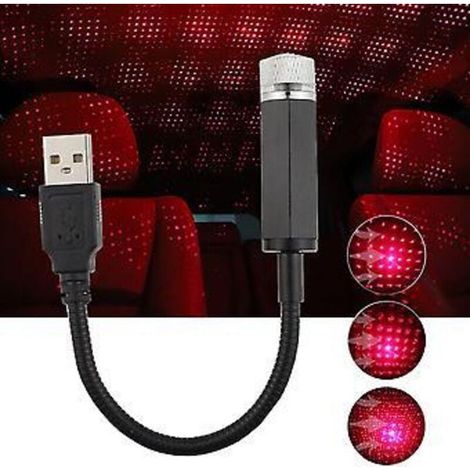 Projecteur LED pour plafond de voiture, lampe rouge étoilée, veilleuse d'ambiance intérieure, lampe galaxie, décoration lumineuse, prise USB (1/4)