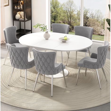 Silla de comedor de terciopelo, lote de 6, gris, 150 kg, HAVRYA (1/5)