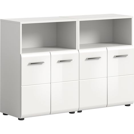 Badezimmer Unterschrank 2er Set in weiß mit weiß Hochglanz - IGGESUND-158 (1/5)
