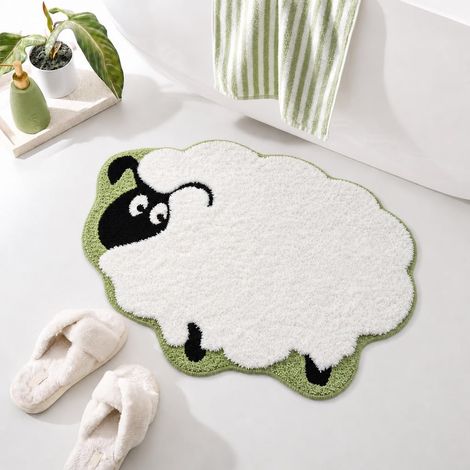 Tapis De Bain Campagnard avec Moutons Adorables en Style Dessin Animé, Tapis Antidérapant pour Salle De Bains, Lavable, Moelleux, Tapis De Douche Douillet, Paill (1/5)
