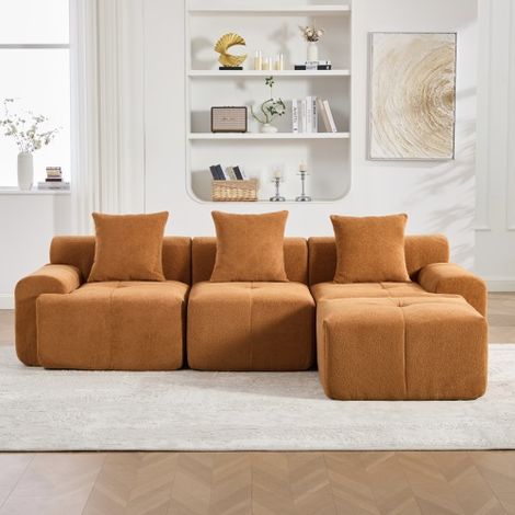 Moderne Wolken-Sofa, L-förmiges modulares Ecksofa in Orange, 3-Sitzer Kompressions-Memory-Schaumsofa ohne Montage, Maße: 268×102×78 cm