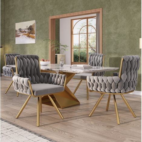 Sillas de comedor giratorias de 4 piezas en terciopelo gris con reposabrazos y respaldo alto HAVRYA (1/5)