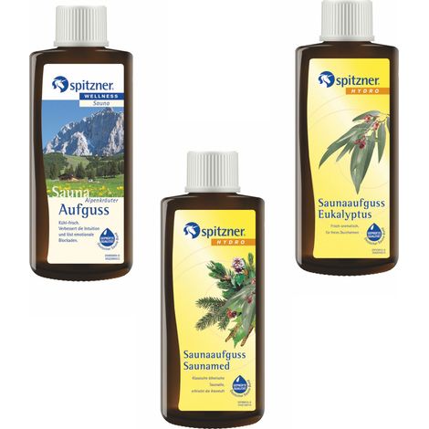 Spitzner Saunaaufguss Vorteilspack 3er Alpenkräuter Saunamed Eukalyptus je 190ml