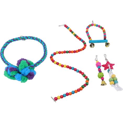 Ensemble de jouets pour oiseaux : perroquets colorés à grimper et à mâcher, balançoire avec crochet pour cage de perruche ou de calopsitte. (1/5)