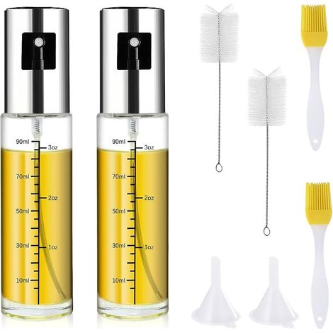 Set di 2 spruzzatori d'olio per friggitrice ad aria, spruzzatore d'olio da cucina da 100 ml, spruzzatore d'olio con spazzola, dispenser d'olio spray per friggitrice, griglia, barbecue (1/5)