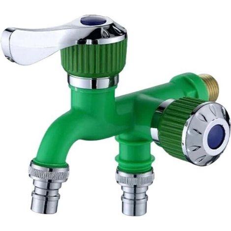 Robinet d'interface universel 1/4 Robinet de contrôle à double sortie, Robinet antigel deux en un pour usage extérieur, Mitigeur de lavabo - Vert (1/4)