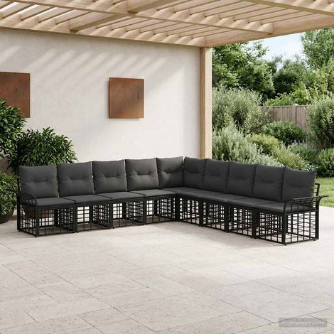 Conjunto de sofás de exterior 9 pcs Negro y Gris oscuro (1/5)