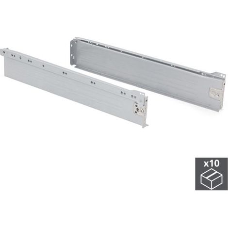 Lote de 10 cajones de cocina, altura 86mm, profundidad 500mm, Acero, Gris metalizado -