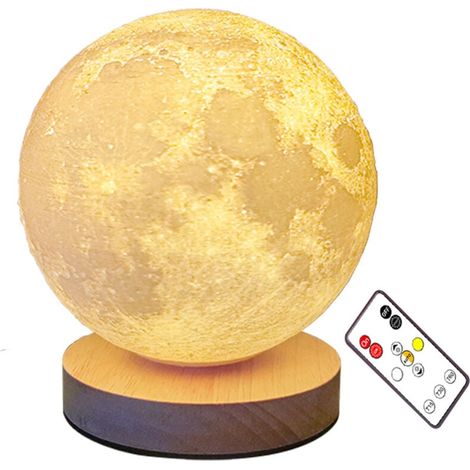 Mondlampe, große, drehbare LED-Mondlampe, helle 3D-Mondlampe, 3-farbige LED-Mondlampe, magnetisches Laden per Fernbedienung, 3D-gedruckte Mondlampe mit Timer (1/4)