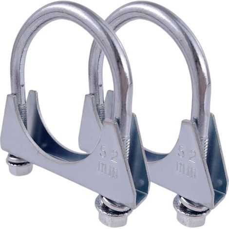 Lot de 2 colliers de serrage M8 - Diamètre 51-102 mm - Pour tuyau d'échappement - En forme de U - Galvanisé (52 mm) (1/5)