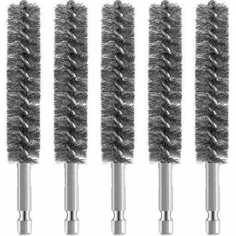 BUNTHAUS 5-teiliges Set Edelstahl-Bohrbürsten zur Reinigung von Bohrmaschinen, Edelstahlbürsten mit Sechskantschaftgriff, für Metall und Stein