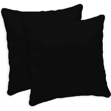 Lot de 2 taies d'oreiller, canapé, 40 x 40 cm, Housses de Coussin décoratives, 100% Coton, Effet Soie, Housses avec Fermeture éclair cachée, Noir, modèle Atlanta (1/5)