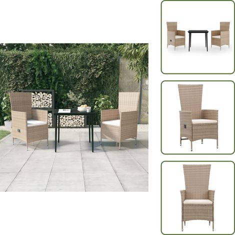 The Living Store 3-tlg. Garten-Essgruppe mit Kissen Beige - Gartenmöbel (1/5)