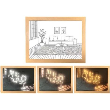 1 Lampe de Table LED Bois, Gradation, Prise USB, Acrylique, Décoration Murale, Cadeau, Lumière Nuit (1/4)