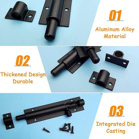 Lot de 2 loquets de porte à vis torsadée, petit loquet de porte coulissante en acier inoxydable, loquet tendance pour porte, jardin ou fenêtre (noir et blanc).