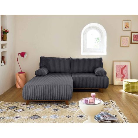 Cristal - 3-sitzer sofa - schlaffunktion und bettkasten und großer sitzsack - großer geripptem cord - anthrazitgrau