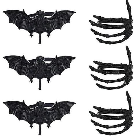 Ronds de serviette noirs à motif chauve-souris sur le thème d'Halloween (18 pièces) (1/5)