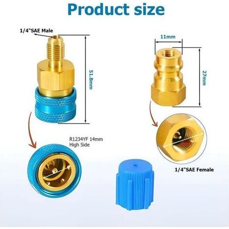 Pièces Adaptateurs De Coupleurs Rapides R1234YF, Raccord R1234YF Adaptateur pour Tuyau De Charge AC Connecteur, R1234YF vers R134A Low Side Raccord Rapide, pour Chargeur Climatiseur Voiture