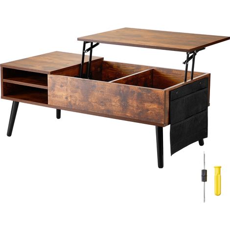 Mophorn Mesa de centro elevable, mesa de centro rectangular de 39,4 pulgadas con bolsillos de almacenamiento adicionales, mesa de centro desplegable para sala de estar, marrón (1/5)