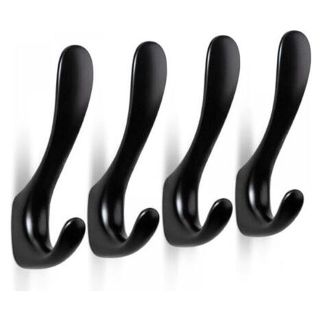 Lot de 4 crochets muraux à visser en alliage de zinc, crochets muraux indépendants, crochets pour vêtements, chapeaux, serviettes, sacs à dos (noir) (1/4)
