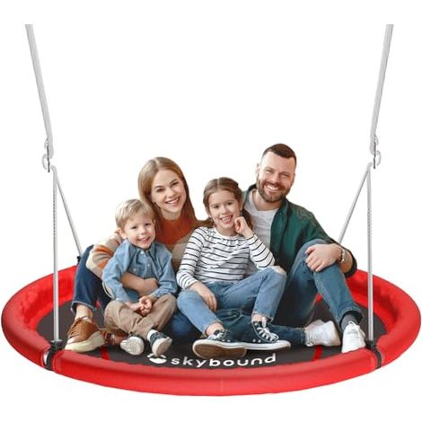 Balançoire Nid d’Oiseau 109 cm pour Enfants et Adultes, Siège de Balançoire Rond Extérieur Charge 272 kg, Tissu Textilène Résistant aux UV et à l’Eau, Cordes Réglables (1/4)