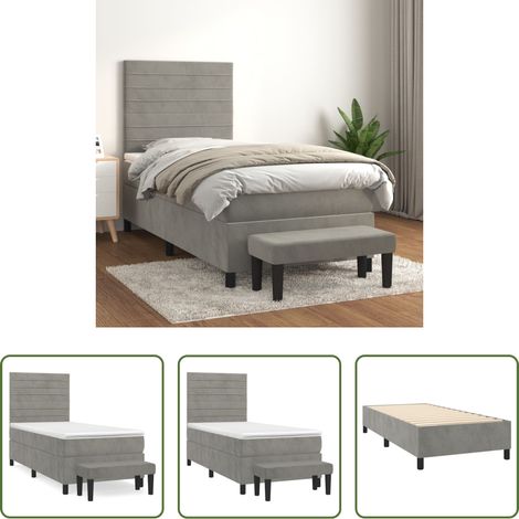 vidaXL Samt - Boxspringbett mit Matratze Hellgrau 100x200 cm Samt (1/5)