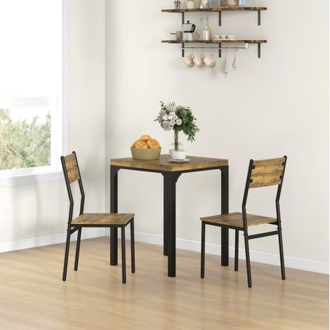 Set tavolo e sedie 3 pezzi, 1 tavolo 2 sedie, MDF e metallo, marrone DESVIAE (1/5)