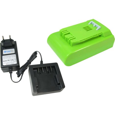 Trade-Shop 2in1 Set: Li-Ion Akku 24V 2000mAh + Ladegerät kompatibel mit Greenworks Rasentrimmer Heckenschere Kettensäge Hochentaster Laubgebläse (1/5)