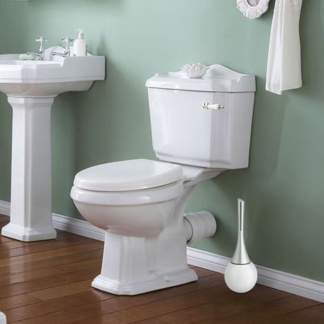 Badezimmer-Accessoire-Set: WC-Bürste und -Reiniger mit robuster Edelstahl-Halterung, Weiß, WC-Hygiene-Set (1/5)