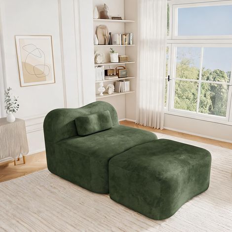 Canapé modulable sans cadre avec pouf vert velours 96 x 167 x 70 (1/5)