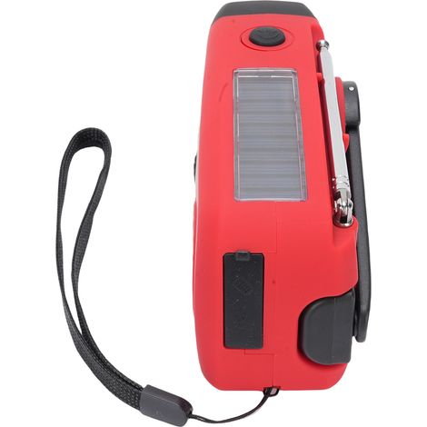 Radio de secours solaire manivelle recharge Type-C, poste AM FM portable, batterie 5000mAh rechargeable, alarme SOS et lampe 3 LED pour coupure courant camping randonnée rouge version europe (1/5)