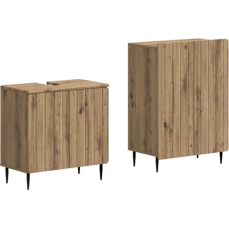 Ensemble Meubles Salle de Bain Sous-Vasque et Rangement Bois d'Ingénierie Chêne Artisanal Lot de 2, 31.95kg (1/5)
