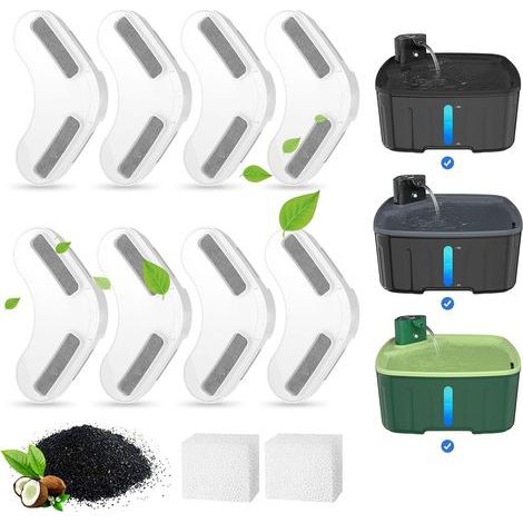 Filtres pour Fontaines À Eau pour Chiens, 8 Filtres + 2 Éponges, Filtres pour Fontaines À Eau pour Fontaines À Chats Fontaines À Chiens Compatible avec les fontaines Kittyspout G10 (1/5)