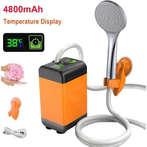 (4800 mAh Type 3) Pompe de douche de camping extérieure avec affichage numérique intelligent, pommeau de douche électrique portable pour abreuver les animaux domestiques