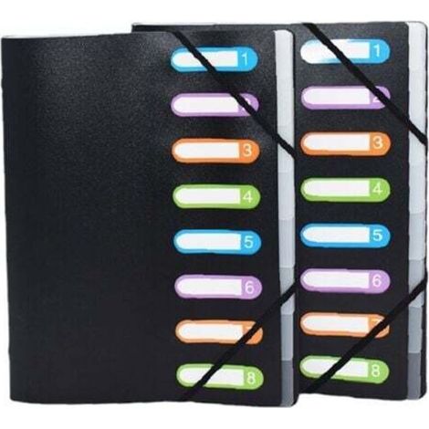 Black Opak 2-compartment sorter - 3 flaps - with elastic bands and cut-out windows - PP cover and interior - 8 compartments